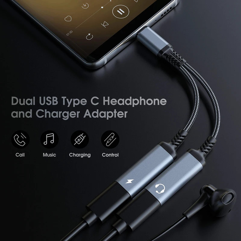 OTG 2 IN 1 USB C Splitter to D - Earphone Splitter Jack reseña y precio